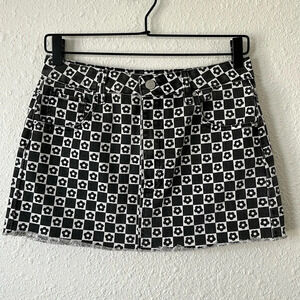 PAC SUN Roxanne Black and White Checkered Floral Denim Mini Skirt Size 26